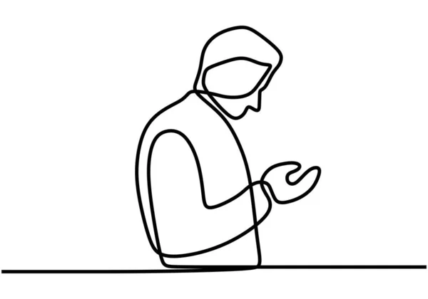 手のシルエットで描かれた祈りの中でイスラム教徒の男の1つの継続的な行 人格者はアッラーに祈ります — ストックベクタ