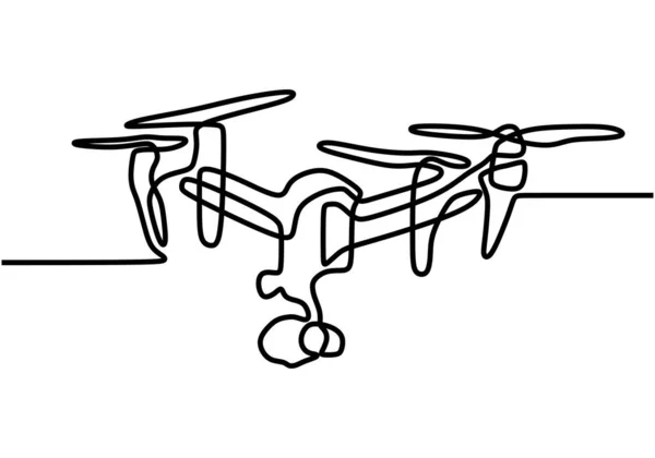 Één Lijn Vliegende Drone Handgetekende Vector Illustratie Continue Lijn Elektronische — Stockvector