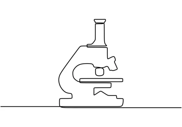 Microscópio Médico Moderno Desenhado Por Uma Única Linha Preta Sobre —  Vetores de Stock