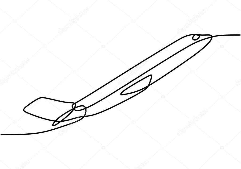 Airplane continuous one line sketch with minimalist design isolated in one white background