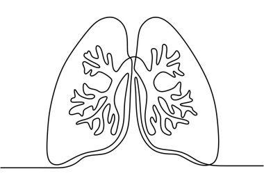Sürekli tek bir akciğer hattı. Akciğerler insan organı bir çizgi çizimi. Mobil konsept ve web uygulamaları simgesi için insan parçaları. Minimalist akciğer tasarım çizimi. Anatomi konsepti.