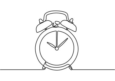 Alarmlı saat vektör illüstrasyonunun bir çizgi çizimi. Minimalist tasarım tek bir beyaz arkaplanda izole edilmiş.