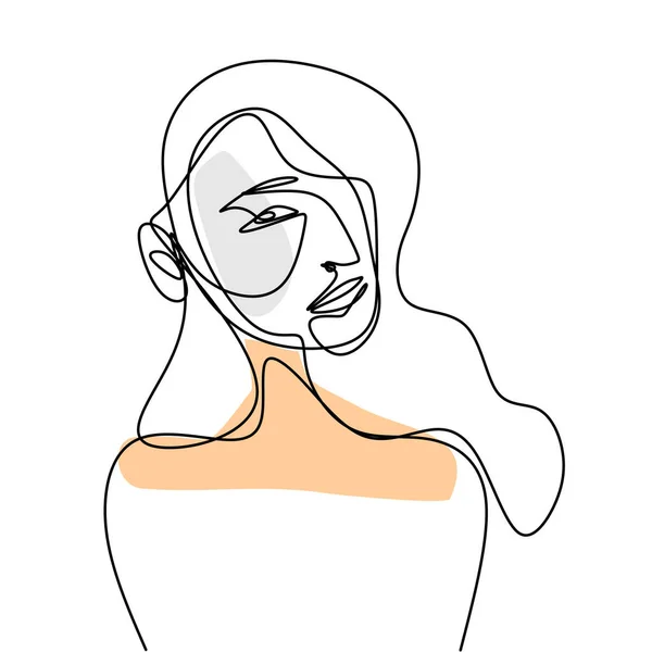 Vector Abstracto Ilustración Moda Una Línea Dibujo Mujer Cerca Cara — Vector de stock