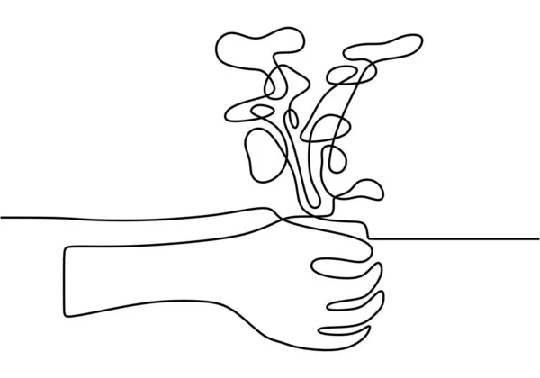 Continu Een Lijn Tekening Van Spruit Hand Continue Lijn Groeiende — Stockvector