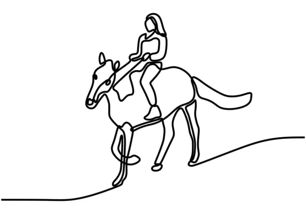 Continuous One Line Drawing Woman Rider Horseback Minimalist Design Isolated — Stock Vector