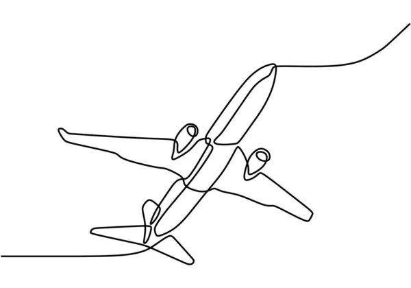 Desenho Linha Contínua Avião Voa Baixo Para Cima Desenho Das — Vetor de Stock