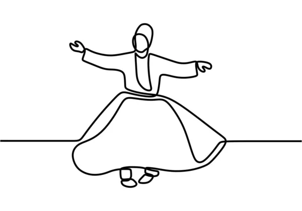 Непрерывная Линия Рисования Суфийских Танцев Один Нарисованный Вручную Исламский Традиционный — стоковый вектор