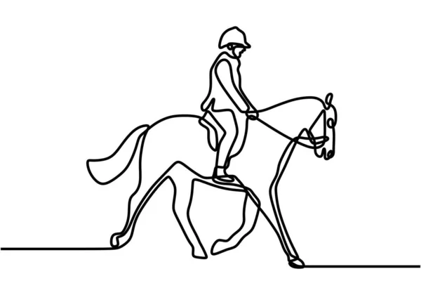 Dessin Continu Une Ligne Jeune Homme Cavalier Cheval Avec Design — Image vectorielle