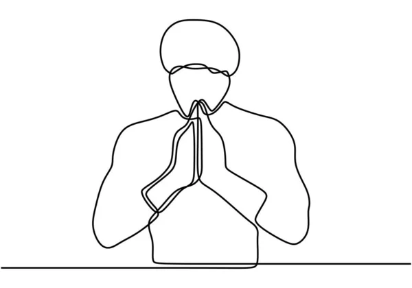Una Línea Continua Dibujada Hombre Musulmán Oración Dibujada Por Imagen — Vector de stock