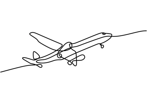 Dessin Continu Une Ligne Avion Dans Style Minimaliste Simple Avec — Image vectorielle