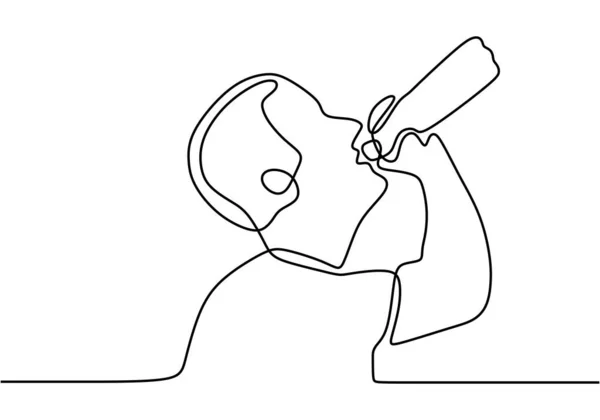 连续单画线儿童饮用水手绘图片轮廓与简约设计隔离在一个白色背景 — 图库矢量图片