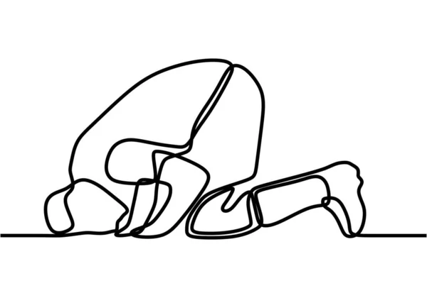 Одна Лінія Малюнок Ісламської Мусульманської Людини Молиться Суді Схилитися Жестом — стоковий вектор