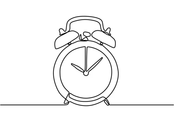 白い背景にミニマルなデザインの目覚まし時計ベクトルイラストの一本の線画 — ストックベクタ