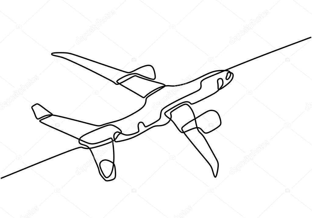 one continuous single line drawing of isolated vector object - passenger airplane.