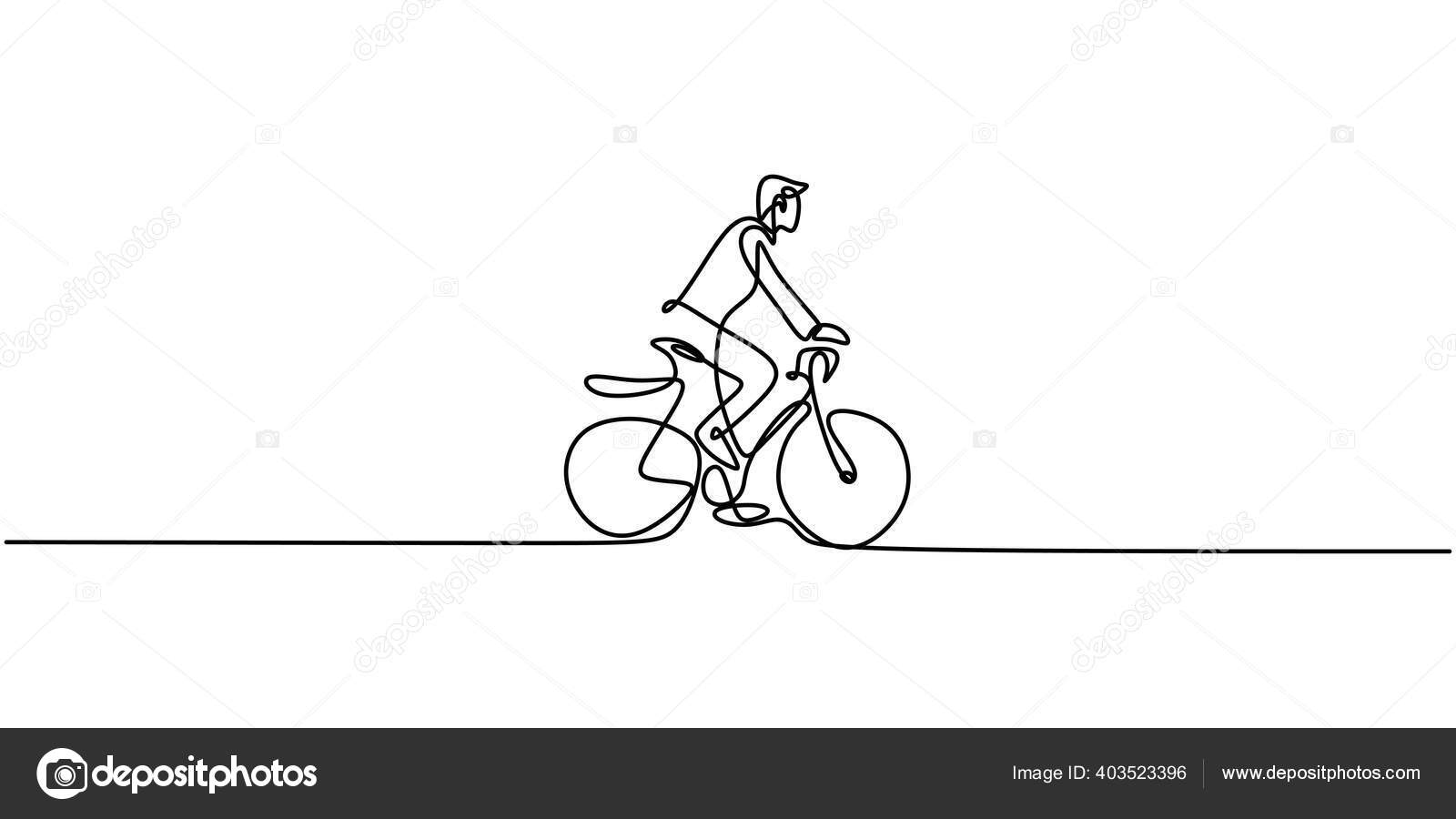 Continuous One Line Drawing Man Bicycle Character Healthy Happy