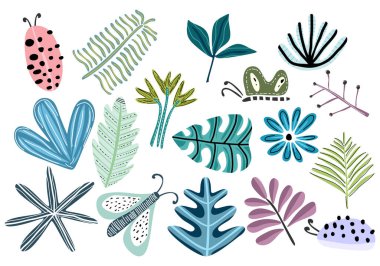 Renkli çiçekli, çocuksu, pürüzsüz desen. Beyaz arka planda yaprağı olan romantik ve güzel bir çiçek. Yaratıcı çocukların kumaş, ambalaj, tekstil, duvar kâğıdı, giysi için orman dokusu