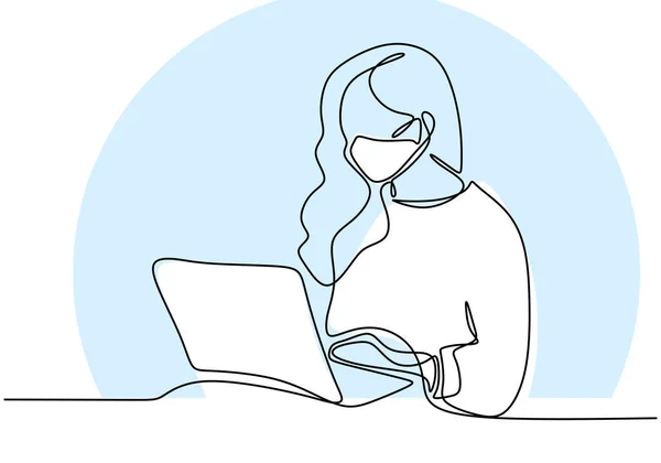 Folyamatos Vonalrajz Fiatal Profi Üzletasszonyokról Számítógépen Gyönyörű Hölgy Használja Laptopját — Stock Vector