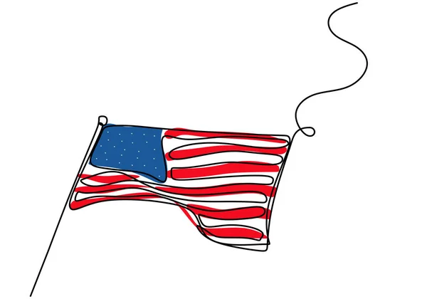 Amerikanische Flagge Eine Durchgehende Einzelne Linie Zeichnung Isoliert Auf Weißem — Stockvektor
