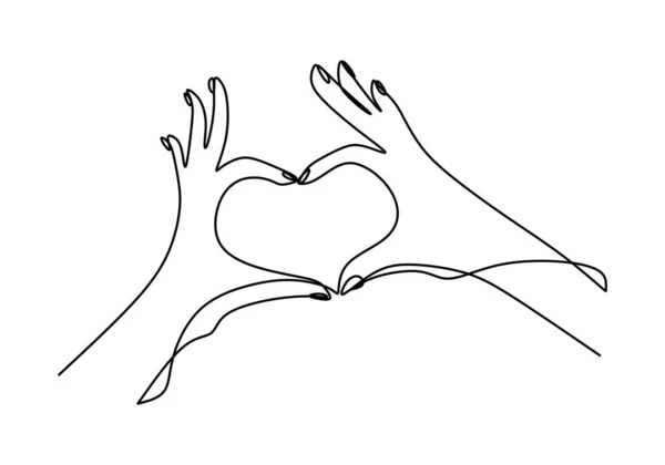 愛のサインを示す手の1つの連続線画 女性の手は 白い背景に孤立した彼女の小さな指のミニマリズムデザインを保持して愛のシンボルを与えます ベクターイラスト — ストックベクタ
