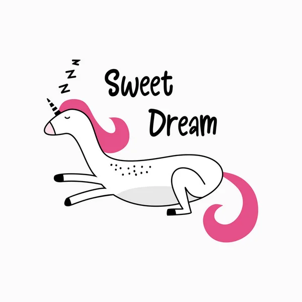 スキャンディナヴィア風の月 ユニコーンの夢を持つかわいい魔法のユニコーン 手描きカラーセット アパレル Tシャツ ラッピング ポスター用 ベクトル — ストックベクタ
