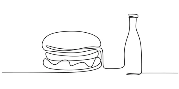 Hamburger Ručně Kreslené Jedné Linii Bílém Pozadí Sendvič Cheeseburger Hamburger — Stockový vektor