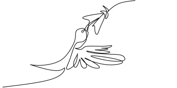 Kontinuierliche Einzeilige Zeichnung Des Kolibri Minimalismus Fliegender Vogel Auf Blumen — Stockvektor