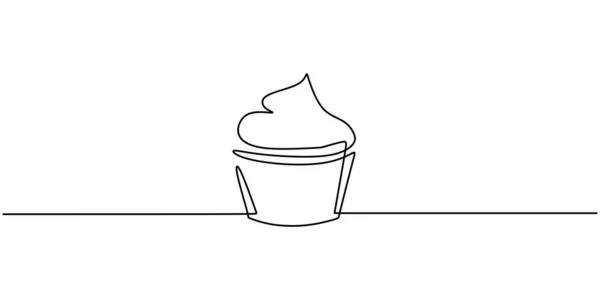 Однорядковий Малюнок Солодкого Кексу Смачне Меню Магазину Кексів Концепція Значка — стоковий вектор