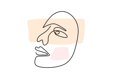 Asgari kadın suratlı, mutlu ifadeli, soyut bir poster. Kozmetiğin doğa sembolü. Modern aralıksız sanat minimalizmi tarzı, estetik hatlar. Moda baskısı