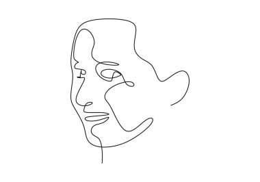 Yüzü soyut çizmeye devam et. Minimalizm vektörü beyaz arkaplanda izole edildi.