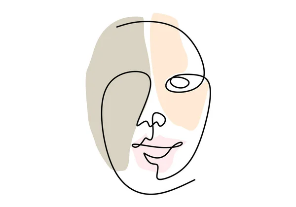 最低限の女性の顔を持つ抽象的なポスターは 幸せな表情で1つの線画 化粧品の自然シンボル 現代の連続ラインアートミニマリズムスタイル 美的輪郭 ファッション Print — ストックベクタ
