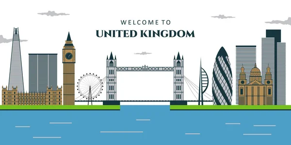 Egyesült Királyság Légi Rálátása Tower Bridge Big Ben Palace Westminster — Stock Vector