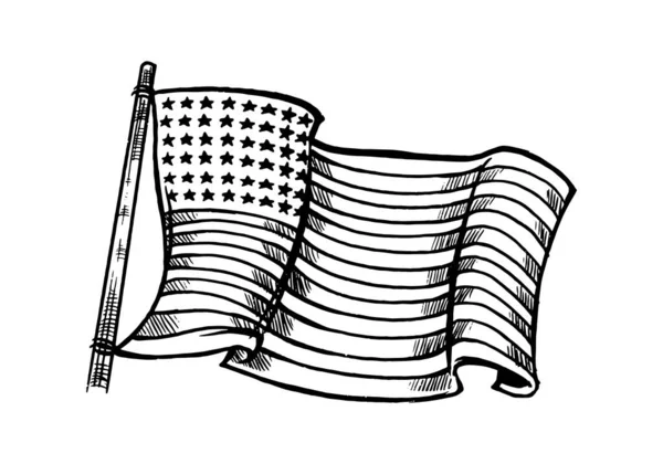 Ręcznie Rysowany Czarny Biały Amerykański Element Flagi Odizolowany Białym Tle — Wektor stockowy