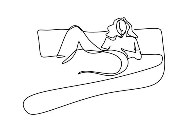 Kontinu Satu Seni Garis Gambar Sketsa Wanita Tidur Desain Gambar - Stok Vektor