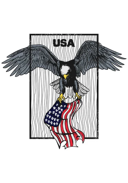 Handgezeichnet Von Einem Adler Mit Einer Bunten Amerikanischen Flagge Auf — Stockvektor