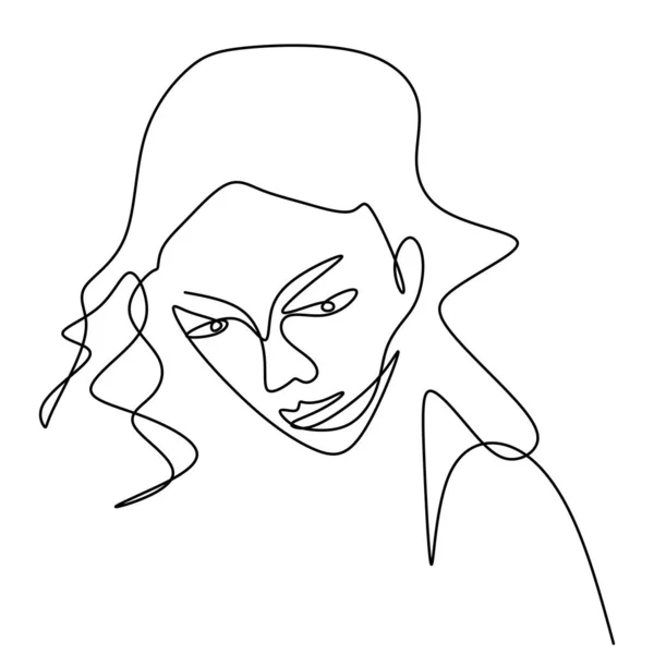 Affiche Abstraite Avec Une Femme Minimale Face Art Linéaire Continu — Image vectorielle