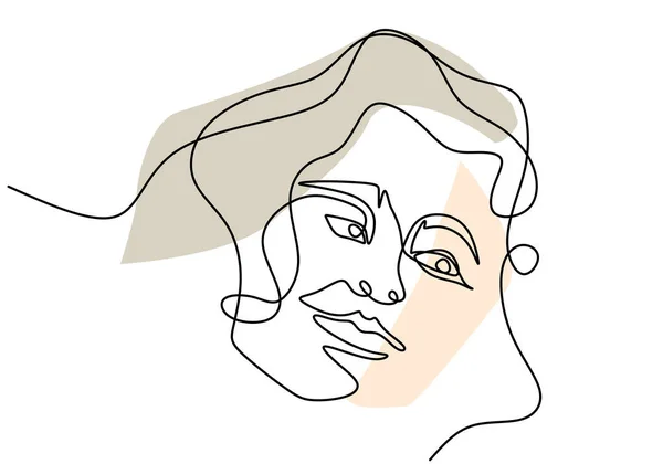 Une Ligne Continue Souriant Modèle Jeune Femme Avec Les Cheveux — Image vectorielle