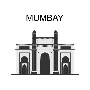 Mumbay gökyüzü beyaz arkaplanlı. Mumbai, Hindistan 'ın şehir manzarası panoramiği. Modern binalarla iş seyahati ve turizm kavramı. Meşhur simge. Vektör illüstrasyonu