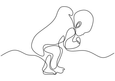 Tatlı, uyuyan bir bebek çizimi. Yeni doğmuş bir erkek bebek beyaz arka planda tek başına yatar. Minimalist tarzda karakterli küçük bir çocuk. Vektör tasarımı illüstrasyonu