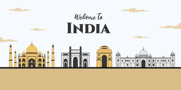 Hermosa Vista Panorámica India Con Hito Fama Mundial Taj Mahal — Vector de stock