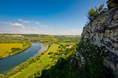 Doğanın güzel manzara. Mavi gökyüzü, sarı alan.