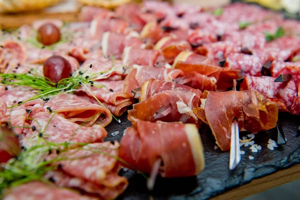 Meat Sausage Cutting Close — Stock Photo, Image