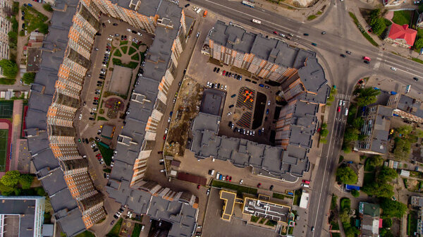 Vinnytsia Ukraine - April 29, 2019: New quarter in the city center. Top view.