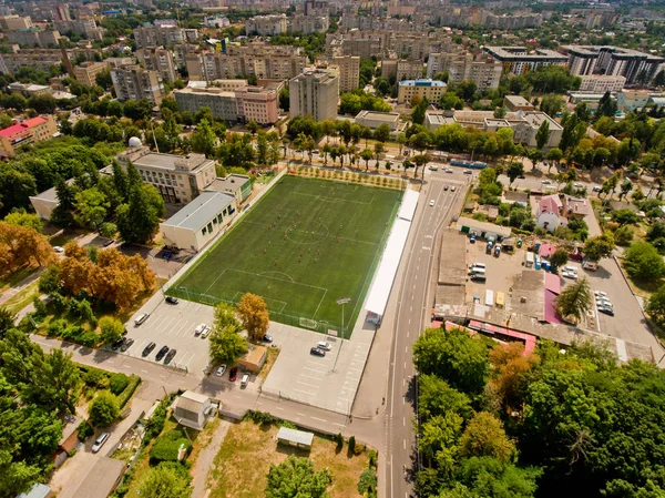 Veduta Aerea Del Campo Calcio Nella Città Europea — Foto Stock