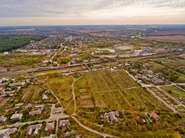 Tipik Avrupa köyü. Hava görünümü.