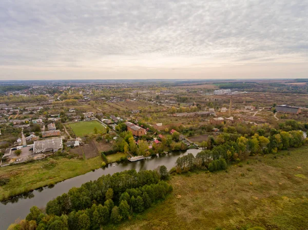 European Village River Forest Aerial View — Stock Photo, Image