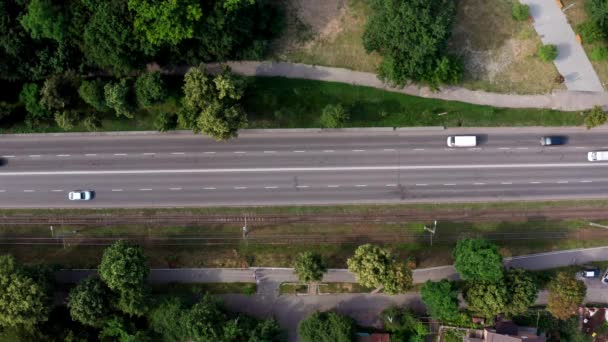 Top view of the road traffic. Aerial view. — Stock Video