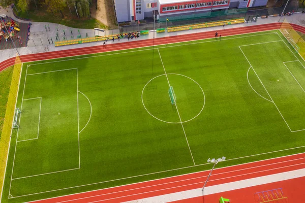 Vue Aérienne Terrain Football Dans Ville Européenne — Photo