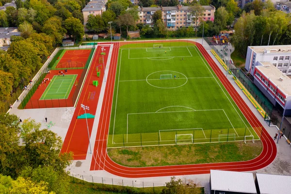 Vue Aérienne Terrain Football Dans Ville Européenne — Photo