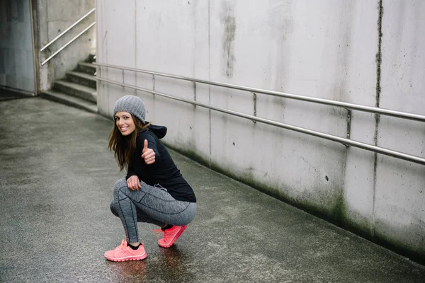 Sporty Woman Taking Rest Urban Outdoor Morning Fitness Running Workout — Stock Photo, Image