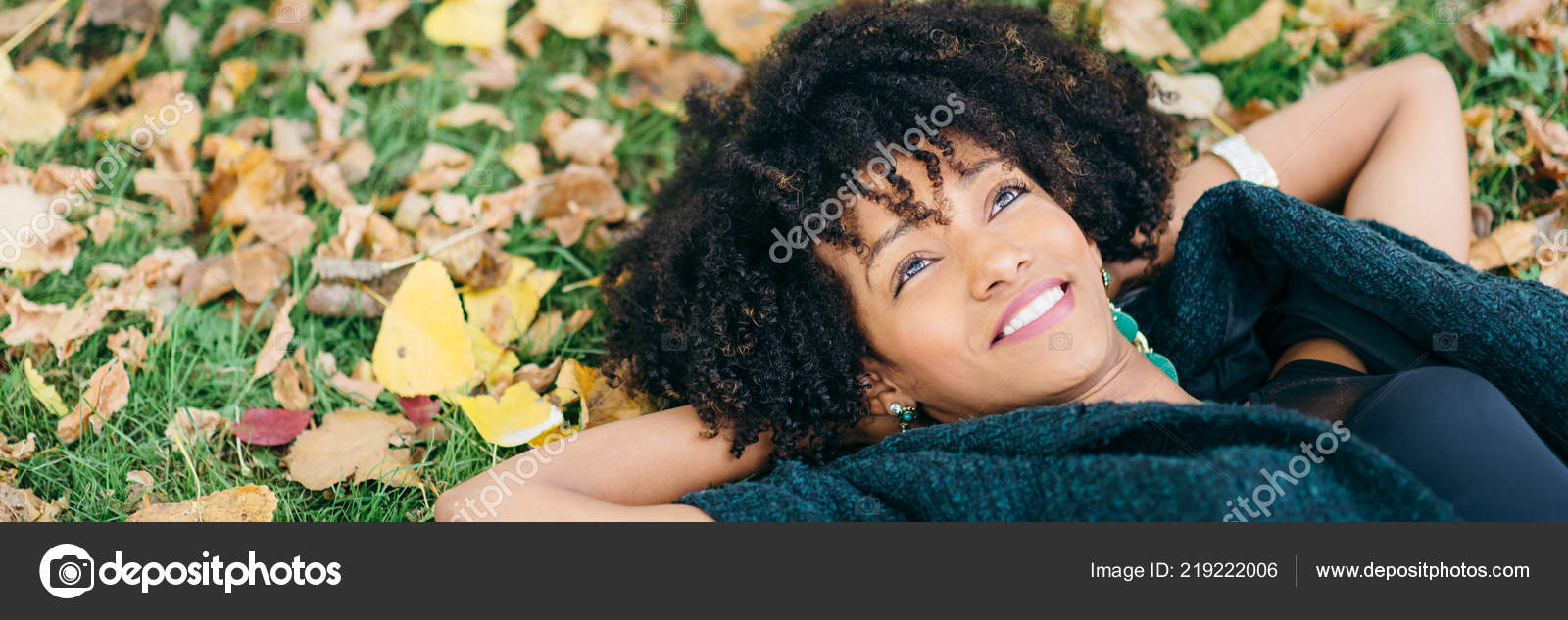 Autumn Tranquility Relax Banner Afro Hair Style Happy Woman